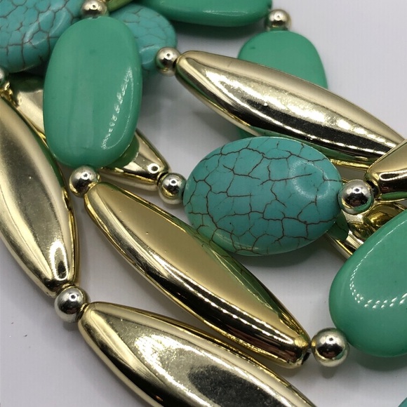 Turquoise & Gold Spindle Bead Multi-Strand Choker - Picture 2 of 4